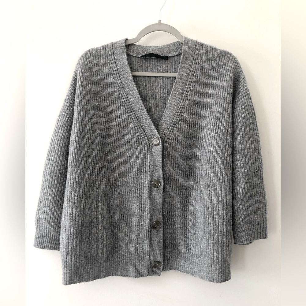 Jenni Kayne Gray Ribbed Wool-Blend Cardigan